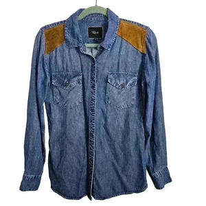 Rails Ashlyn Denim Button Down In Blue/Brown